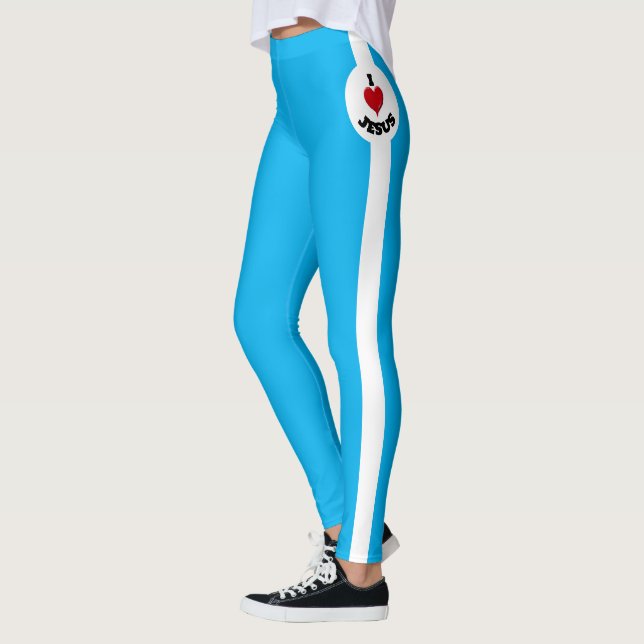 Legging Eu Amo Jesus, Azul Com Greve Branca (Esquerda)