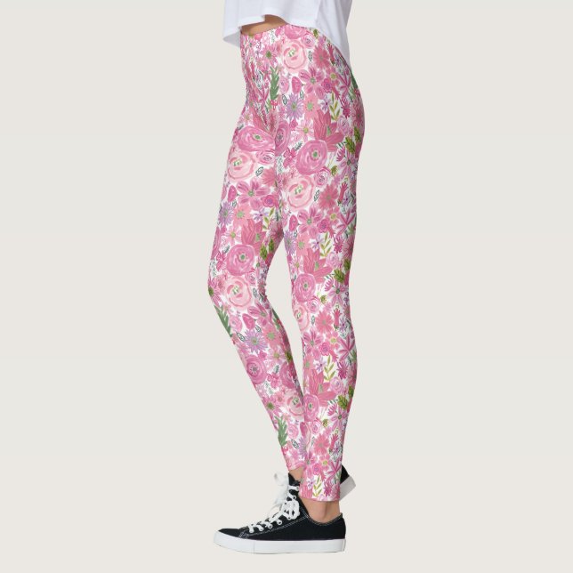 Legging Eu pico o teste padrão floral da aguarela (Esquerda)