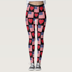 Legging EUA Heart United States Patriotic American Flag