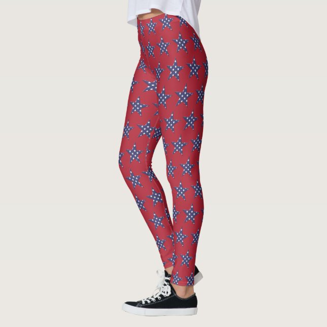 Legging EUA Stars Padrão Vermelho Branco e Azul Patriótico (Esquerda)