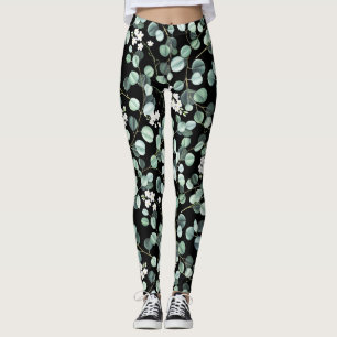 Legging Eucalyptus deixa: padrão de flores brancas