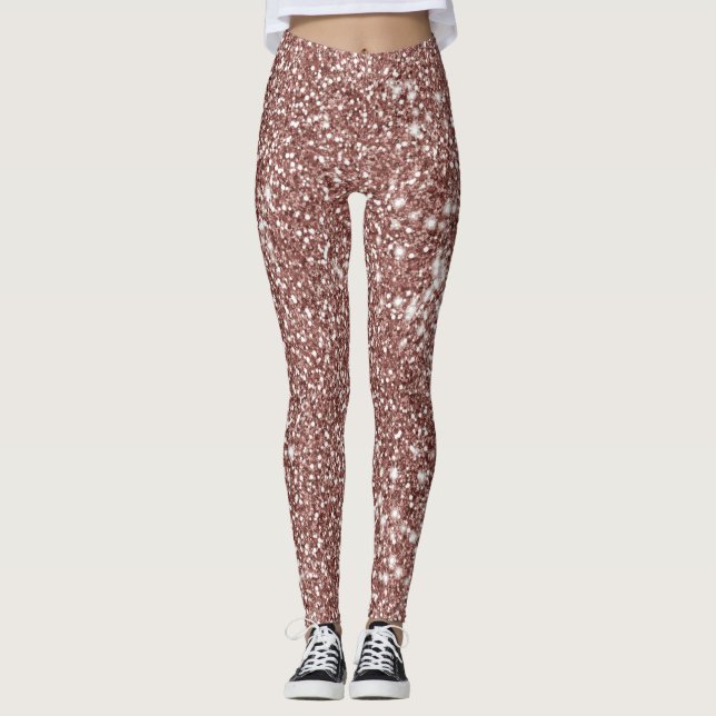 Legging Exame de textura brilhante Dourada de Rosa falsa (Frente)