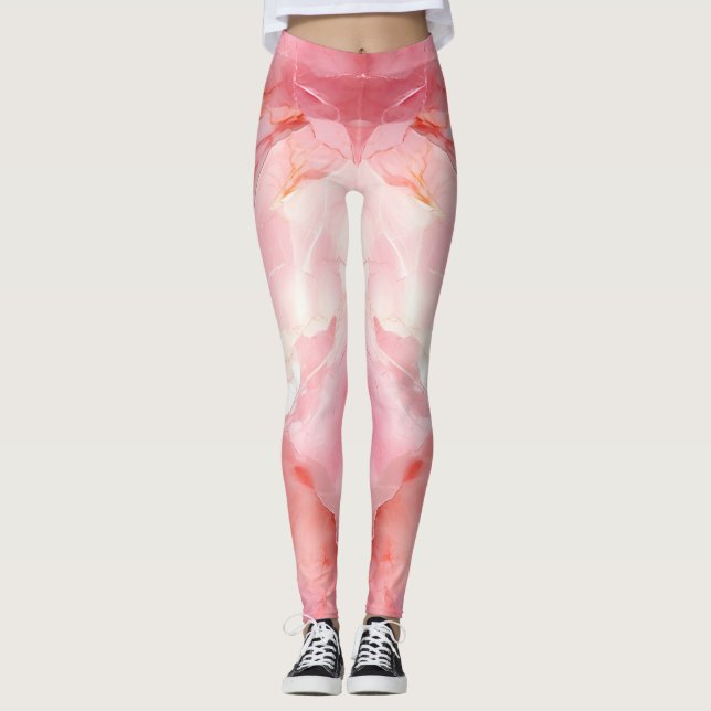 Legging Excelente Impressão de cor de mármore rosa (Frente)