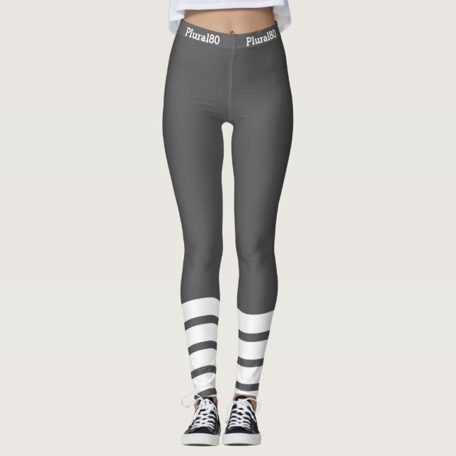 Legging exercício branco de cinza na moda (Frente)
