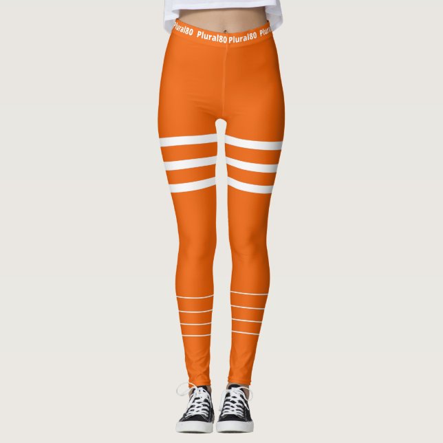 Legging exercício branco na moda laranja (Frente)