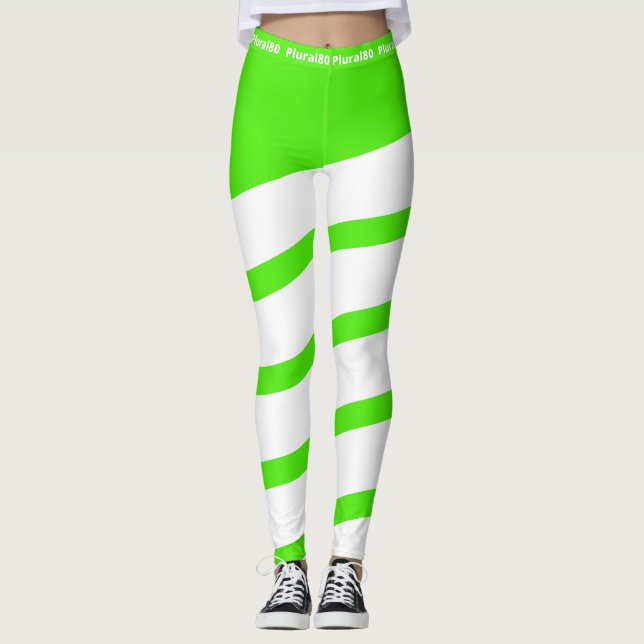 Legging exercício branco na moda verde (Frente)