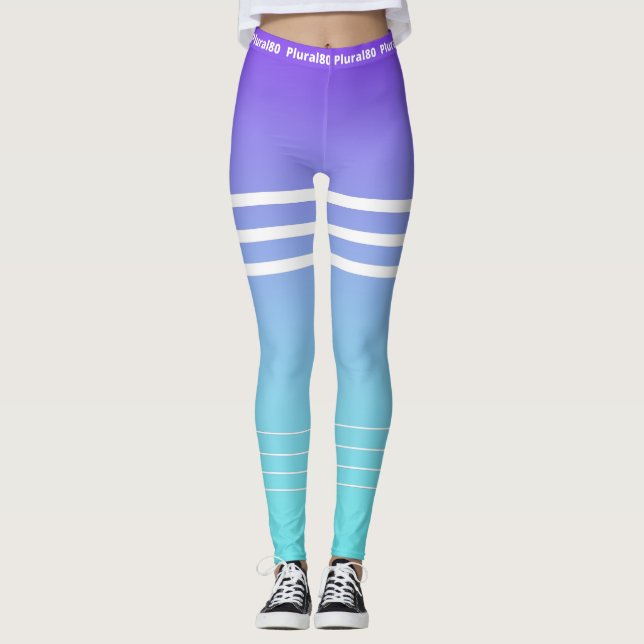 Legging exercício branco roxo azul gradiente na moda (Frente)