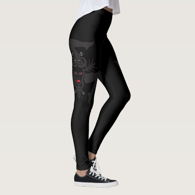 Legging Exercício com o Medusa em caneleiras pretas, (Direita)