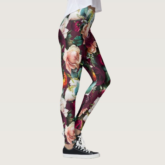 Legging Exercício De Trabalho Botânico Floral Elegante (Direita)