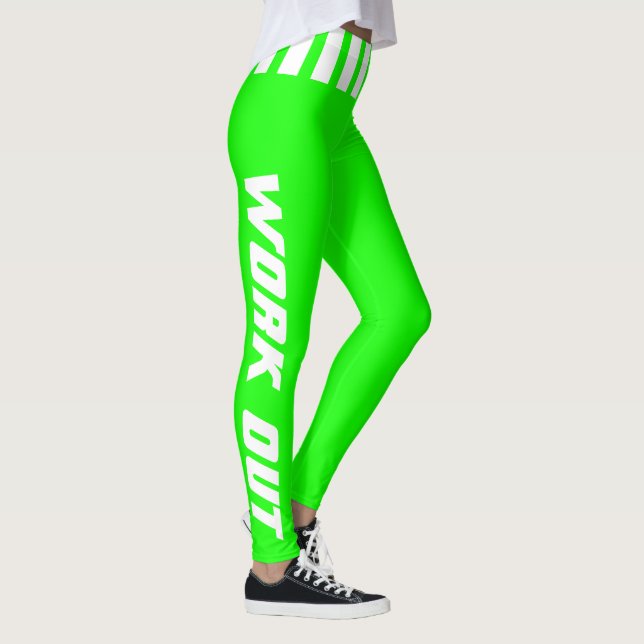 Legging Exercício em verde de néon brilhante & no branco - (Direita)