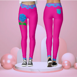 Legging Exercício Fashionável de Rosa Floral Rosa Quente