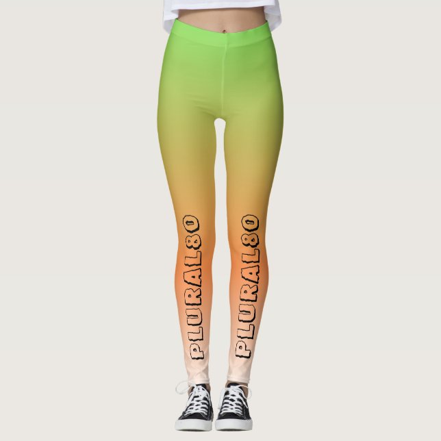 Legging exercício verde laranja gradiente de texto na moda (Frente)