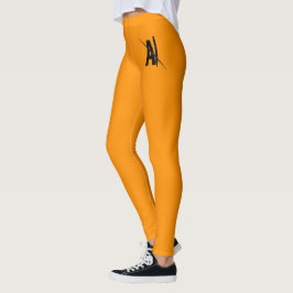 Legging Exército para dentro, realce laranja. Pernas
