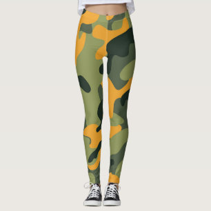Legging Exército Verde e Laranja Camo Camuflagem