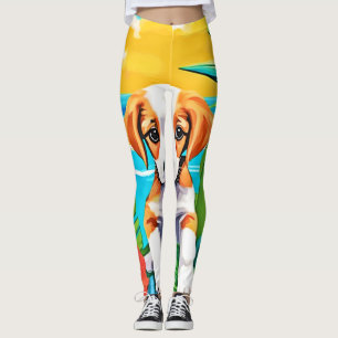 Legging Exibição de Paraíso de Pup de Praia