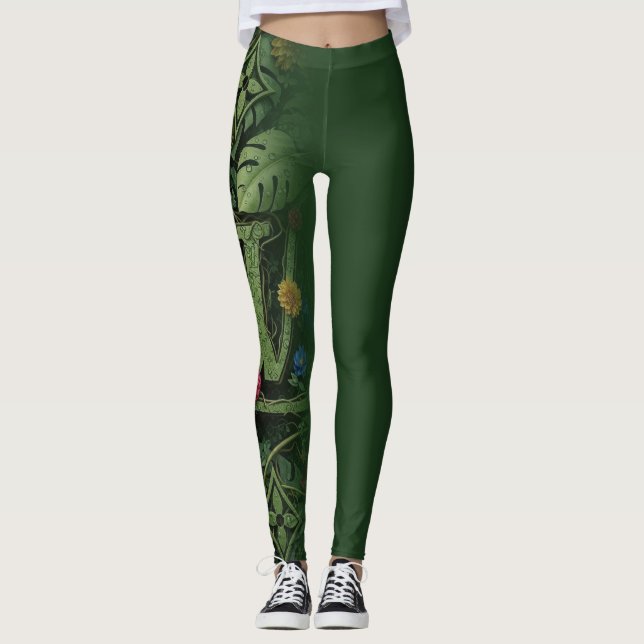 Legging Exotic Forest Floral Monogram Aesthetic Wrap (Frente)