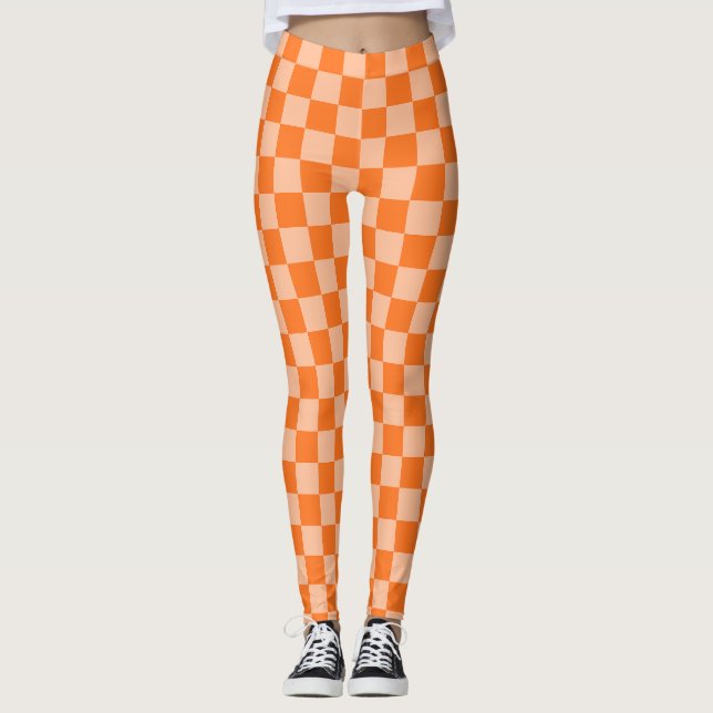 Legging Explore a Beleza do Tabuleiro de Xadrez Laranja (Frente)