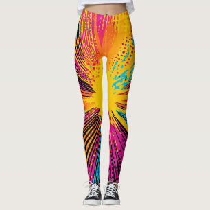 Legging Explosão Amarela de Quadrinhos Retrô Vermelho Azul