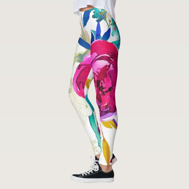 Legging Explosão de Cor Aquarela Floral Flores Personaliza (Esquerda)
