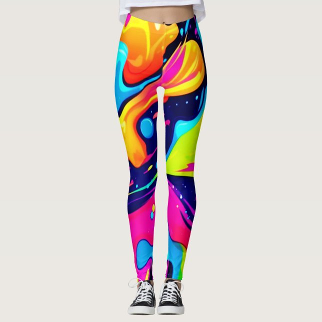 Legging Explosão de cor líquida no Neon Chaos (Frente)