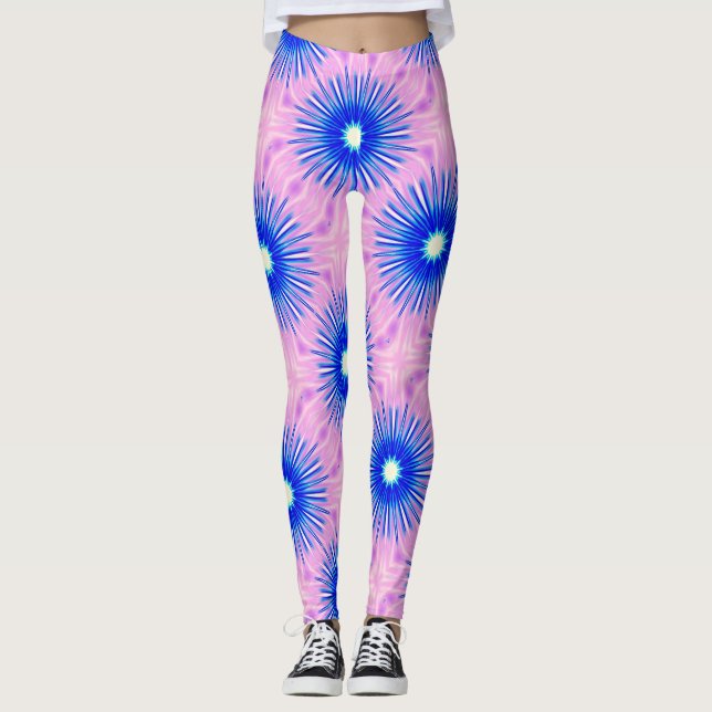 Legging explosão de estrelas azuis cor-de-rosa (Frente)