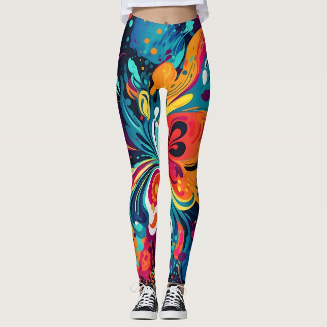 Legging Explosão Floral Colorida: Cabeça Floral Abstrato (Frente)