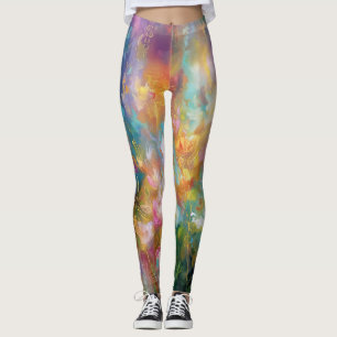 Legging Explosão floral cósmica abstrata em cores pastéis