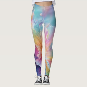 Legging Explosão floral cósmica abstrata em pastel