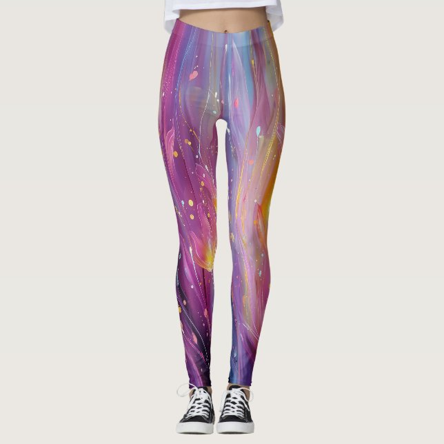Legging Explosão floral luminosa abstrata (Frente)