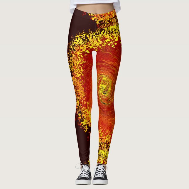 Legging Explosão solar padrão de abstrato cor laranja-alar (Frente)