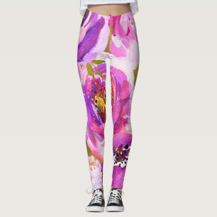 Legging Explosões de Flores Vibrantes Rosa e Roxo