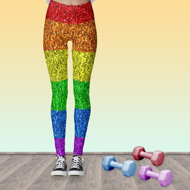 Legging Faíscas vibrantes do arco-íris com bandeira LGBT (Stand out in the gym with our breathable sparkly LGBT leggings!)