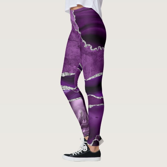 Legging Faixa de Brilho de Geodo de Ametista Violeta Roxo (Esquerda)