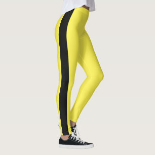 Legging Faixa de Camuflagem Vertical Preta Amarelo-limão