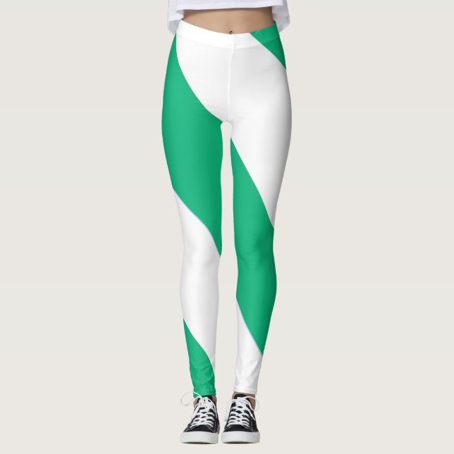 Legging Faixa de Diagonal Verde e Branco (Frente)