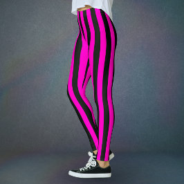 Legging Faixa Grande Vertical Preta-Rosa Quente