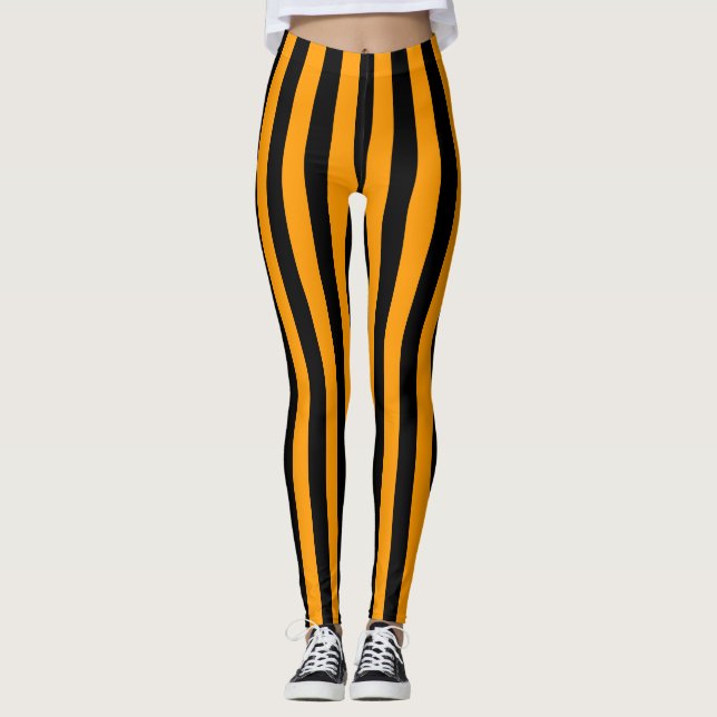 Legging Faixa Vertical Laranja Preta (Frente)