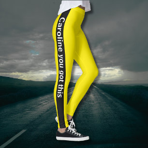 Legging Faixa Vertical Preta Adicionar texto Amarelo C