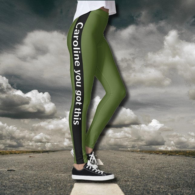 Legging Faixa Vertical Preta | Adicionar texto | Verde-oli (Criador carregado)