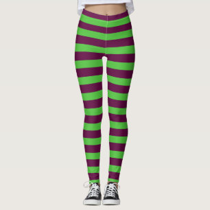 Legging Faixas de Dia das Bruxas de Monstro Purple & Green