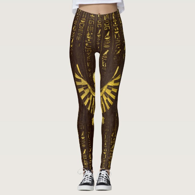 Legging Falcão dourado e hieroglyphics de Horus do egípcio (Frente)