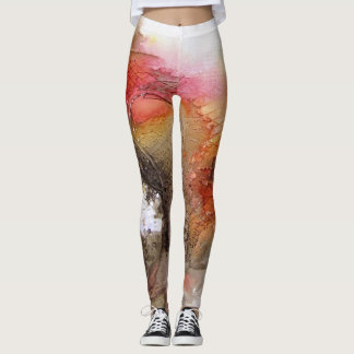 Legging Falso amarelo vermelho arte abstracta afligida da