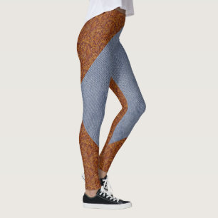 Legging Falso couro e caneleiras do impressão da sarja de