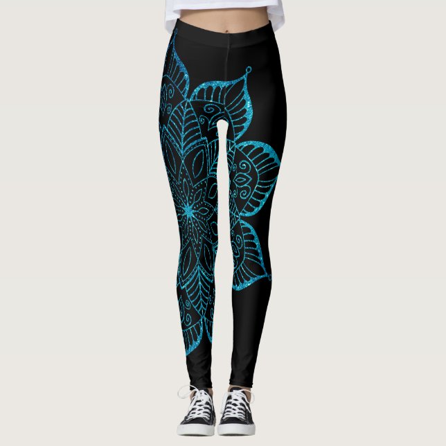 Legging Falso Glitter Mandala em Preto (Frente)