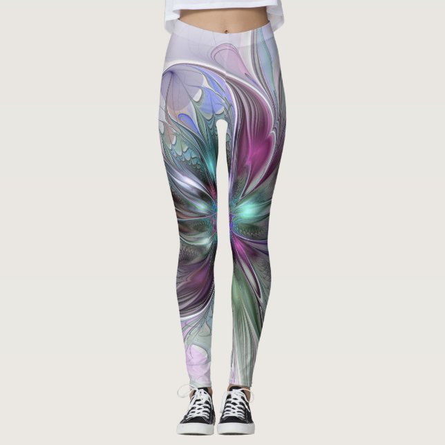 Legging Fantasia Abstrata Moderna Colorida Floral Fractal (Frente)