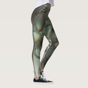 Legging Fantasia de Arte Fractal da Cinza Olive Green