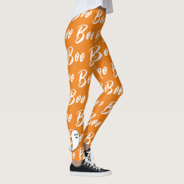 Legging Fantasma Halloween preto branco laranja boo