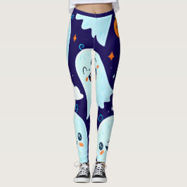 Legging Fantasmas bonitos ilustrados com rostos sorridente