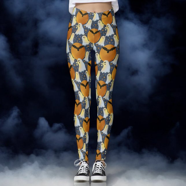 Legging Fantasmas não tão assustadores laranja (Friendly ghost Halloween leggings )