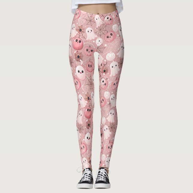 Legging Fantasmas Rosa e Pumpkins Whimseen (Frente)